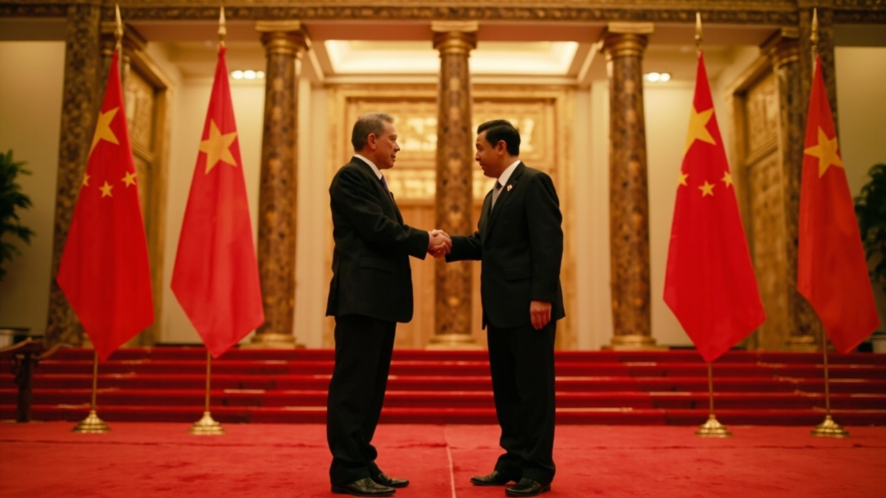 Xi Jinping and To Lam shaking hands at the Great Hall of the People in Beijing