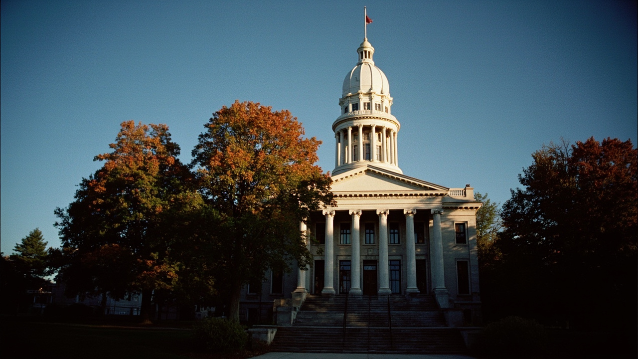 Maine State House in Augusta with governor's office window
