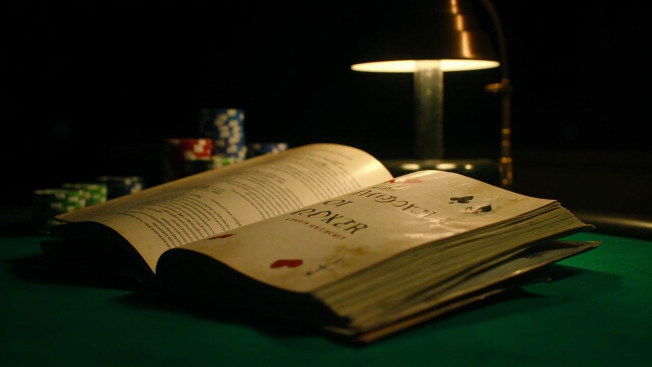 A worn copy of The Theory of Poker on a green felt table with poker chips