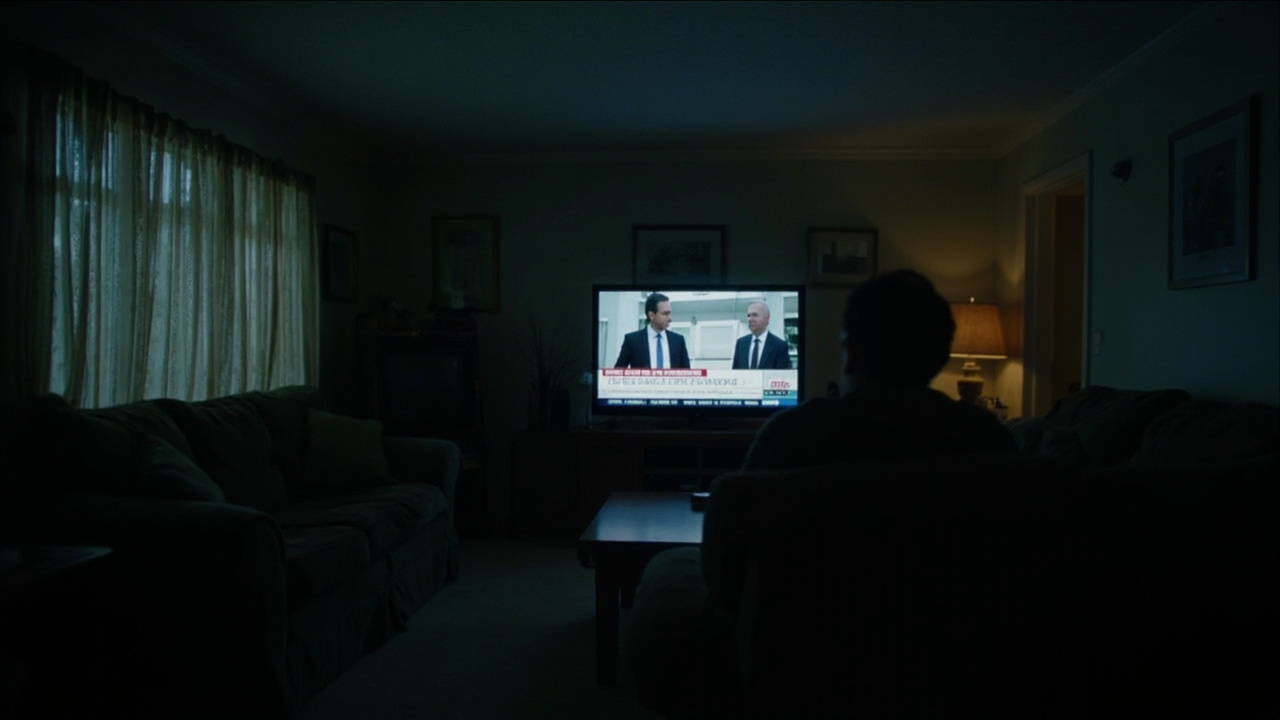 A living room television tuned to CNN's Weed 8 special on Sunday night with a small dispensary visible through a window