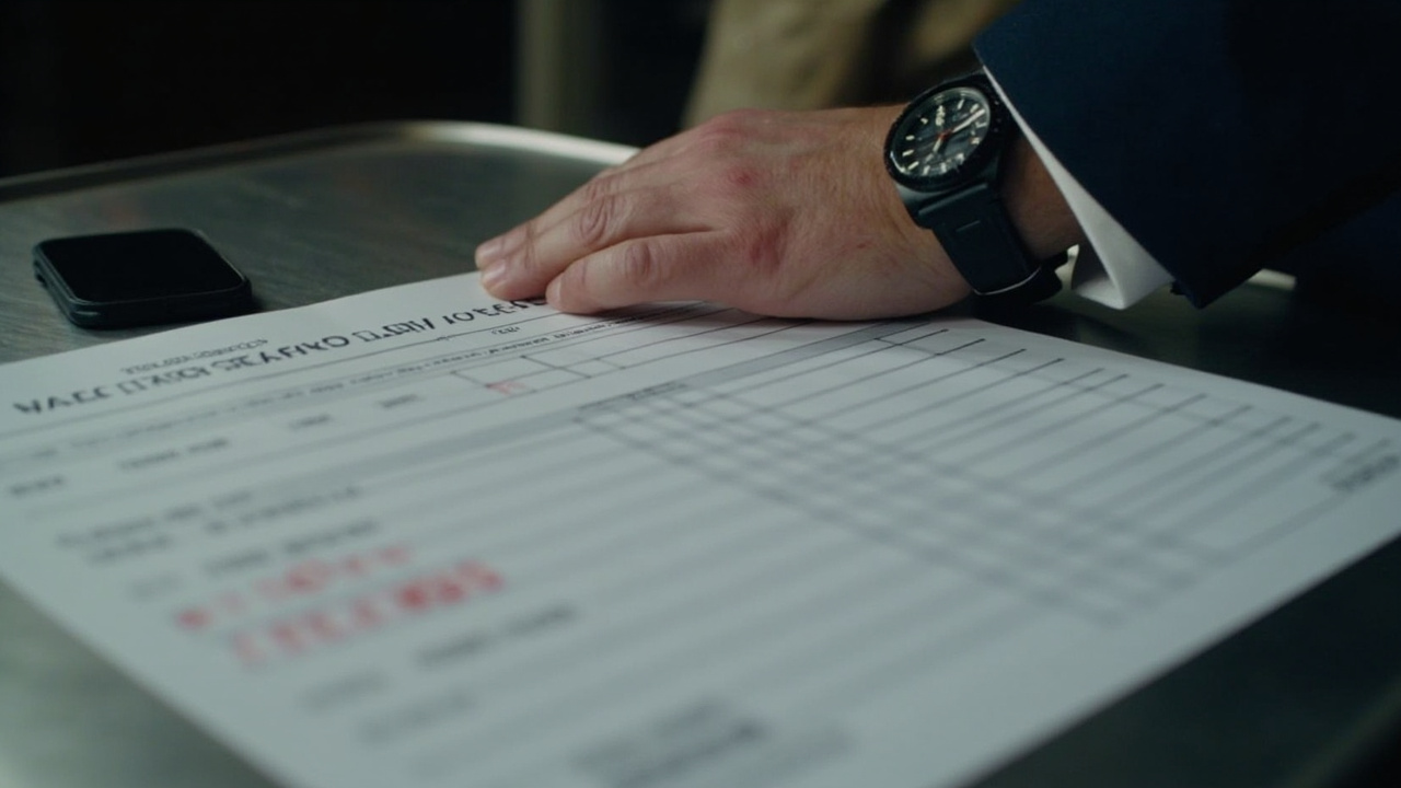 A printed maritime transit clearance form on a metal table partially covered by a naval officer's hand, CLEARED stamped in red.