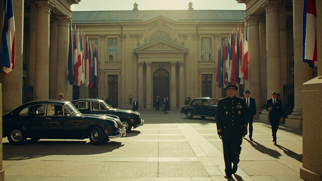 The courtyard of the Élysée Palace with European leaders arriving for the Hormuz summit.