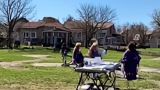Volunteers collect petition signatures at a folding table outside a library in central Ohio under a clear April sky
