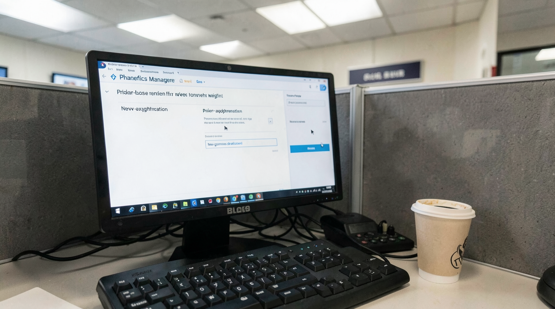 A pharmacy benefits manager's screen on a Tuesday morning showing a prior-authorization form for semaglutide with a new genotype field added, a coffee cup cooling beside it, the cursor blinking before a checkbox.