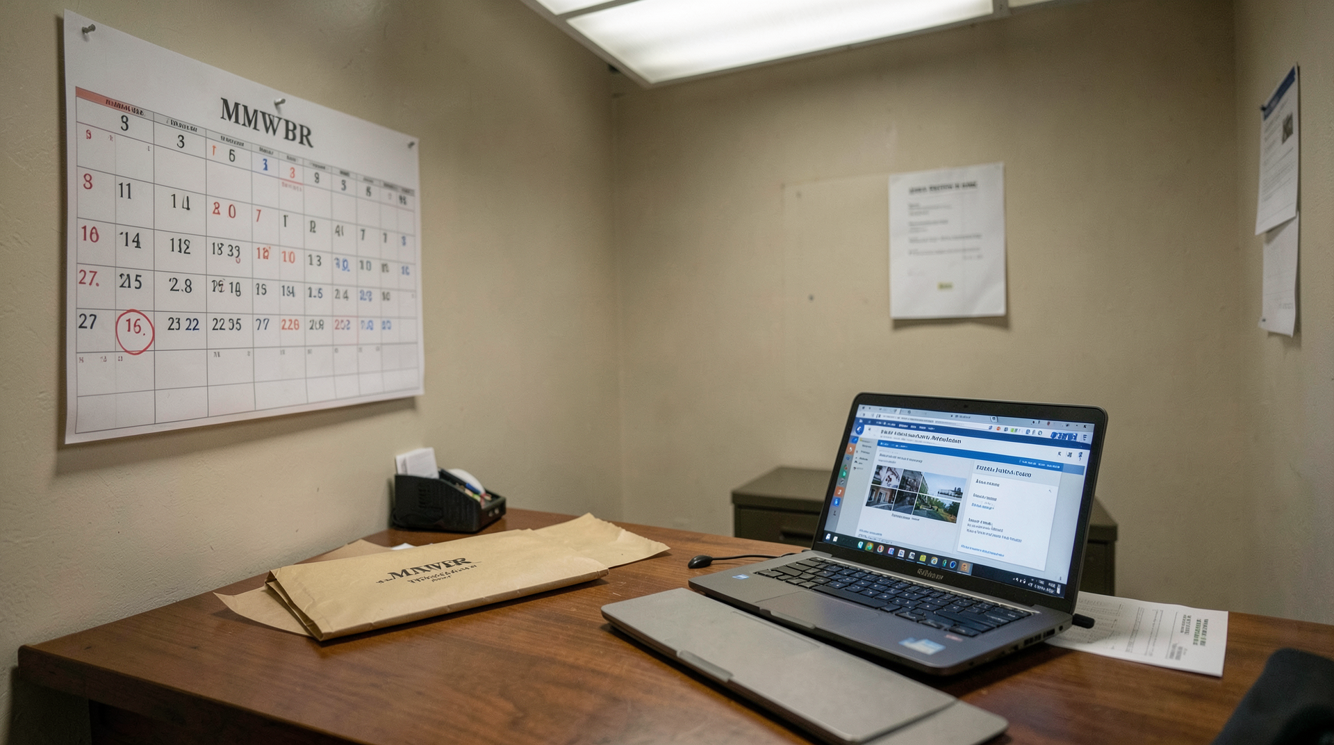 A CDC staff mailroom desk on a Tuesday afternoon, an unopened envelope labelled MMWR Weekly next to a calendar with Thursday April 23 circled in red, no new issue yet posted to the archive page.