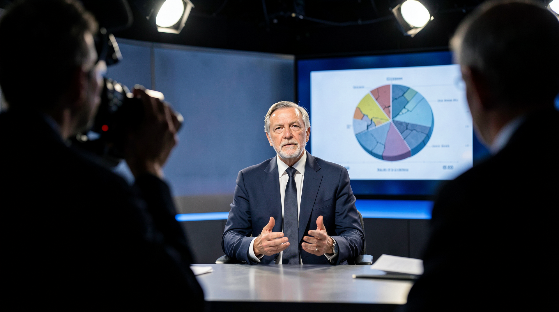 Brad Jacobs seated under studio lights in front of a Bloomberg TV camera holding a framed chart titled Building Products $800B, his hands mid-gesture.