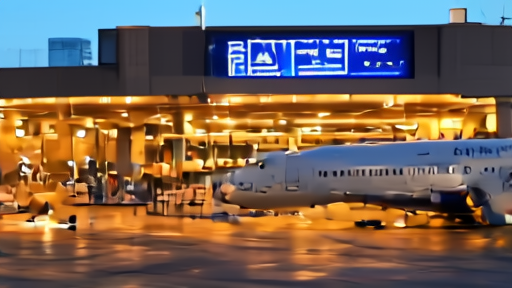 A DFW terminal gate area on a Wednesday evening with a pushback tug connecting to a white American Airlines 737 in the foreground, a line of passengers boarding under the jet bridge, a flight-information screen visible above.