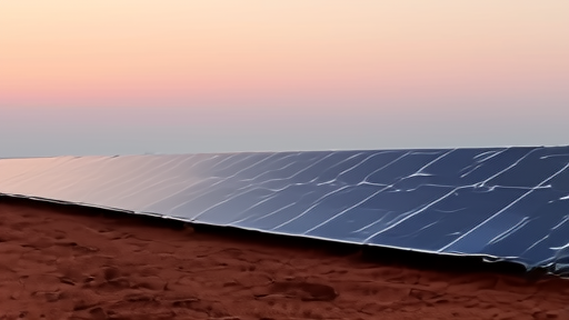 A utility-scale solar PV installation in Rajasthan at dawn, rows of photovoltaic panels stretching to the horizon, a worker on a service cart checking a connection box