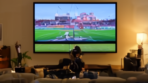 A Miami family living room on draft night, a large television showing the NFL Draft stage setup in Pittsburgh, a Heisman trophy silhouetted on a side table, a wheelchair visible in the foreground, family and friends gathered.