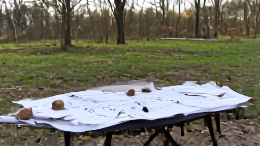 A folding table at a small-town Ohio park-shelter with clipboards of petition forms weighted down by rocks, an American flag on a short pole, one volunteer turned away from the camera.