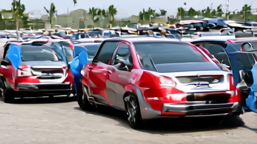 BYD assembly plant in Shenzhen, rows of Han sedans being loaded onto transport trucks