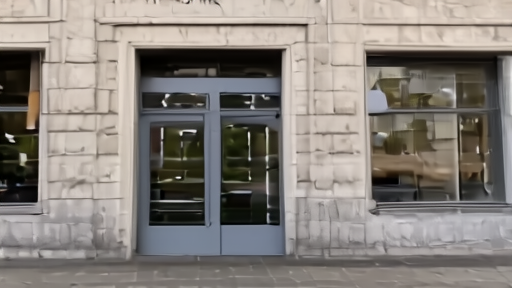 Paris prosecutor's office building facade with empty entrance, tricolor flag hanging still