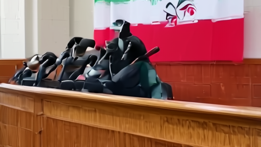 Iranian foreign ministry spokesman at podium in Tehran, cameras raised, national flag behind him