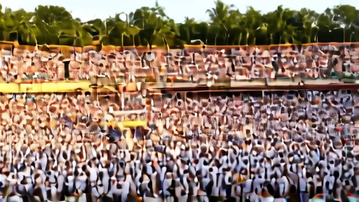 Crowded open-air stadium in Bata, Equatorial Guinea, with an altar platform at center and the pope distant in white