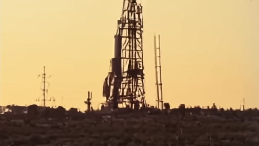 Starbase Texas launch tower in early evening light with a Super Heavy booster on the mount and a waiting crowd beyond the fence.