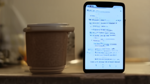 A smartphone on a kitchen counter on a Thursday afternoon, the screen dim and showing a blurred social-media feed, a coffee cup beside it, soft overhead light.