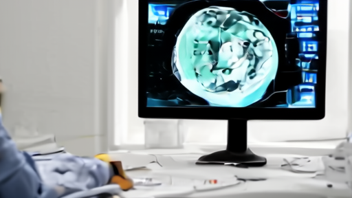 Neurology clinic consultation room with MRI scans on lightboard