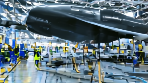 F-16 fighter on the production line at Lockheed Martin's Fort Worth plant under factory lights