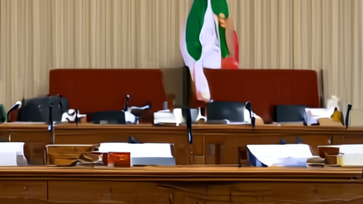 Mexican Senate chamber prepared for a hearing with microphones and folders