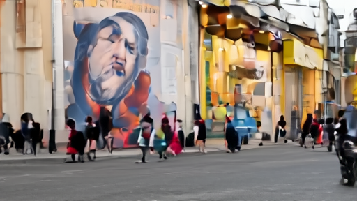 Tehran street mural of Ali Khamenei with the inscription covered by a newer Mojtaba poster at dusk