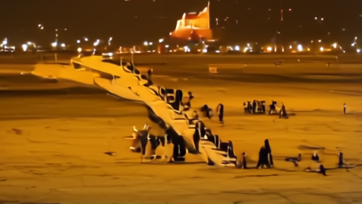 Araghchi descending the airstairs at Islamabad Nur Khan air base, Pakistani officials waiting on the tarmac