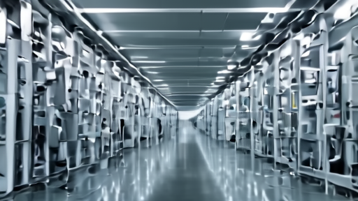 Intel clean room corridor with workers in protective suits