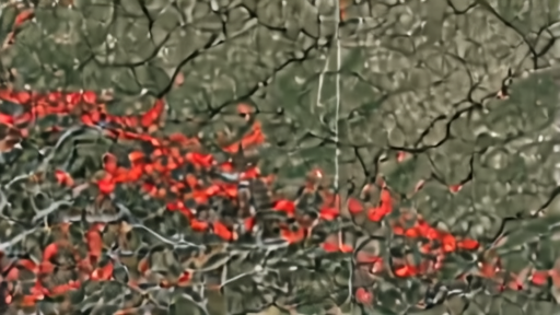 A satellite-thermal imagery map overlaid on a Clinch and Echols county chart, fire perimeter marked in red, scale at lower left.