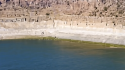 Glen Canyon Dam with low reservoir bathtub ring