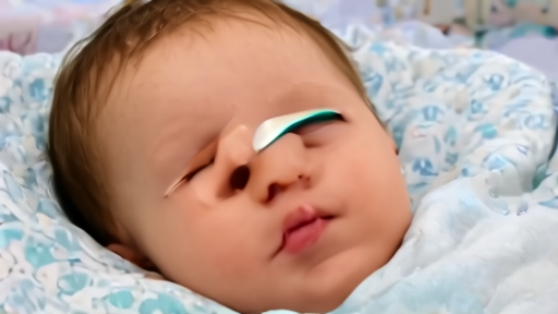 A pediatric audiology clinic with fitted ABR electrodes on a sleeping toddler, parent's hand visible.