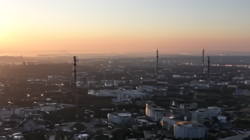 Aerial view of a large coastal refinery at dawn