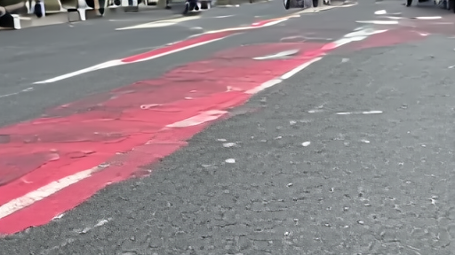 Empty Boston Marathon finish line on Boylston Street, painted lines visible, no spectators, post-event quiet