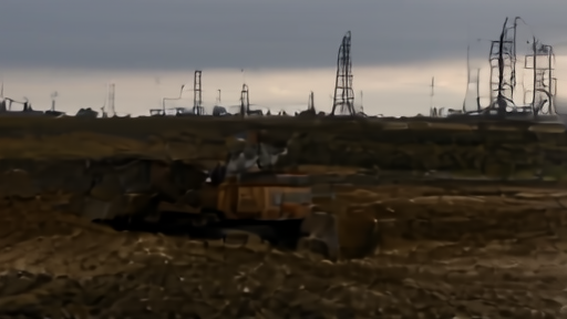Caterpillar truck working near distant energy infrastructure