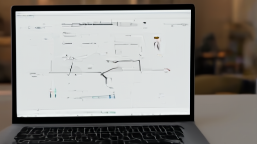 A laptop on a designer's desk showing a wireframe interface, with another monitor in the background displaying an AI chat panel.