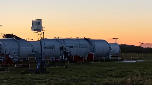 Idaho dairy operation at sunset with milk holding tanks, single biosecurity sign visible at the gate