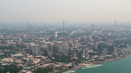 Chinese coastal refinery tanks under an industrial sky