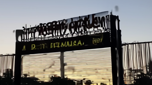 An exterior shot of a Hollywood film studio gate at dusk, with a closed barrier and the marquee sign visible.