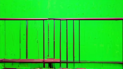 Empty Russian courtroom defendant cage, fluorescent overhead lighting, single wooden bench