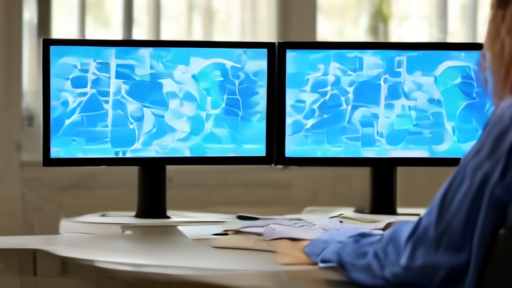 A research laboratory at Stanford with computer screens showing biological data visualizations and a scientist reviewing notes.