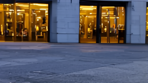 Washington Post building exterior at dusk, lights on inside several offices, single security guard at entrance