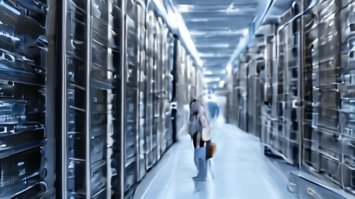 Engineers inspect server racks with accelerator cards in a Chinese data center