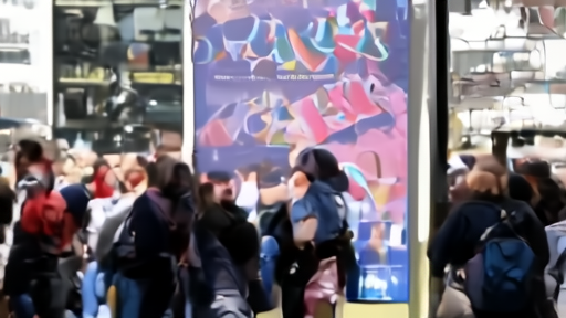 Fans outside a stadium box office checking phones beneath a sold-out tour board