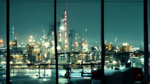 Refinery storage tanks outside a trading office with a red market screen