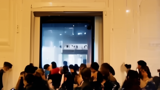 Fans opening a music launch on phones outside a club doorway
