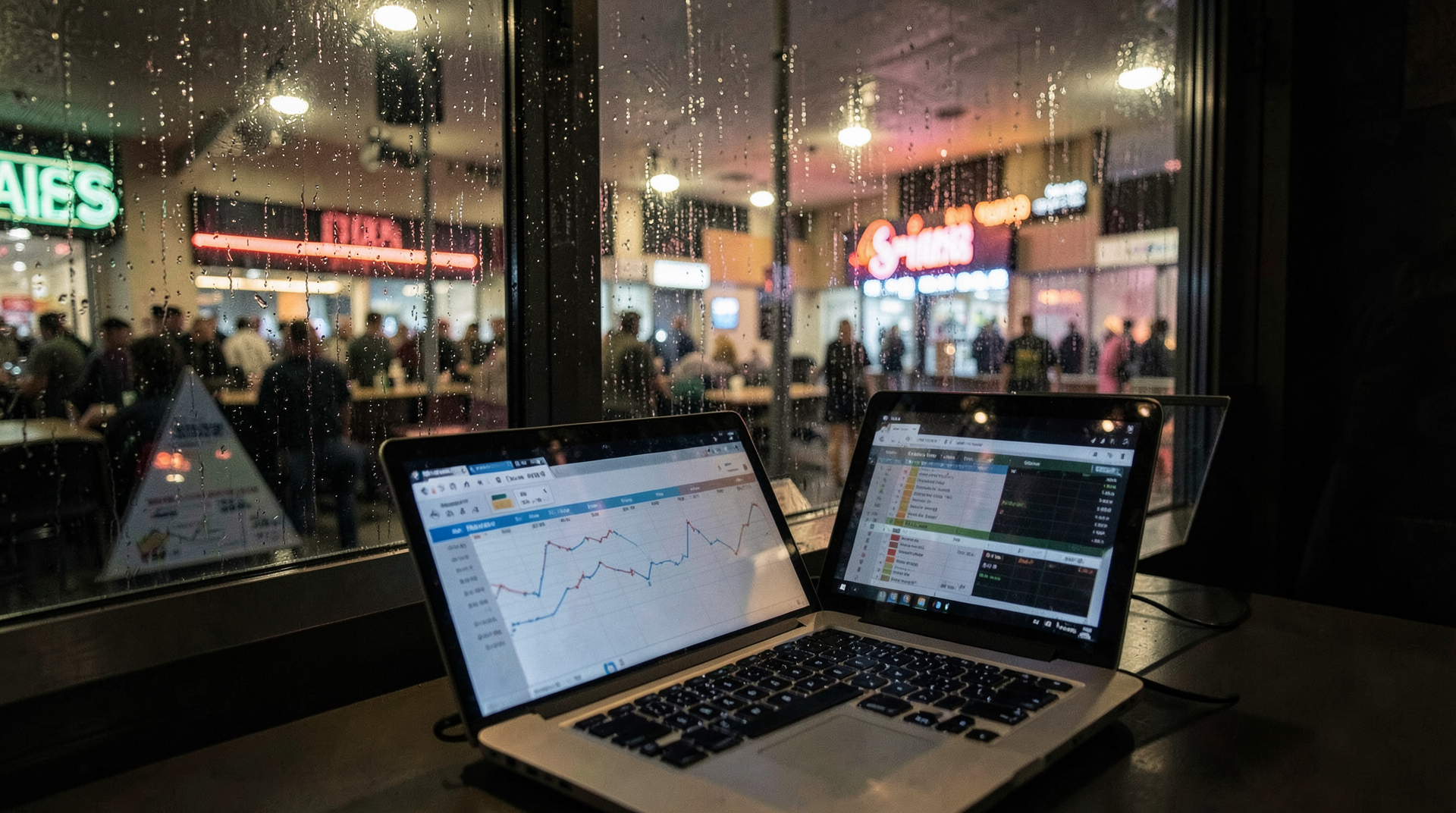 A multiplex box office window reflected over a studio finance spreadsheet