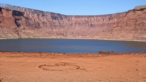 Low Lake Powell shoreline below Glen Canyon Dam with federal water-operation papers on a truck hood