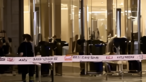 Police tape outside a hotel ballroom entrance after a federal security incident