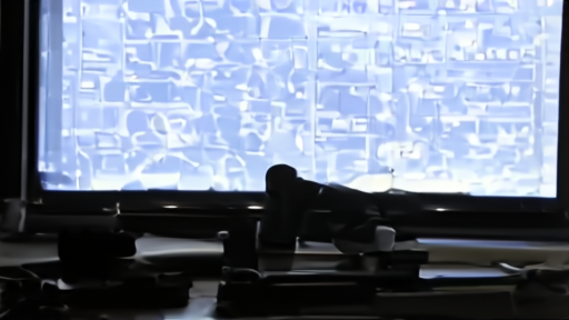 A shipping traffic map glowing in a dark operations room beside binoculars