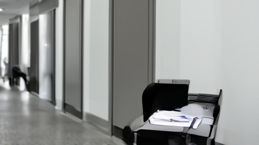 Federal office corridor with a closed AI governance conference room