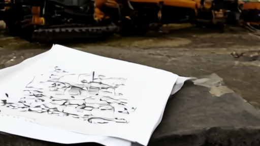 Yellow construction equipment beside a fuel-price board and unopened earnings folder
