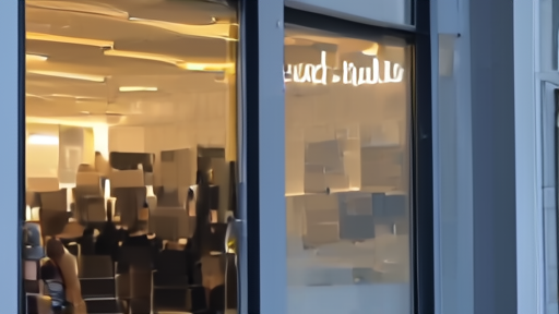 Adobe corporate signage above an office lobby with Semrush brand panels being installed alongside it.